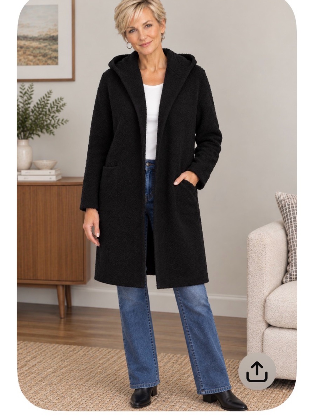 Miracle Black Hooded Teddy Coat with Front Pockets